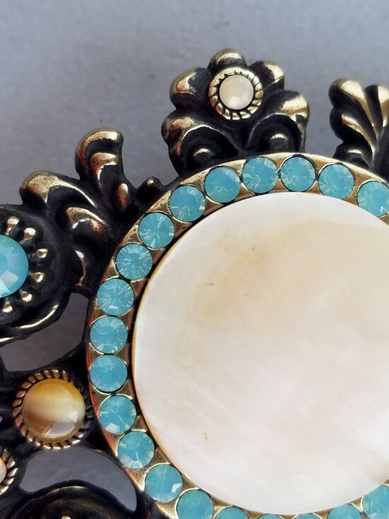VTG Leatherock Gemmed Belt, Stunning Brass Buckle real Baby Blue stones Floral main image 12